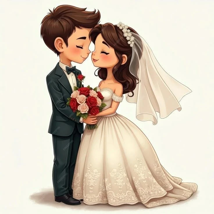 Chibi Rose Bouquet Wedding Illustration