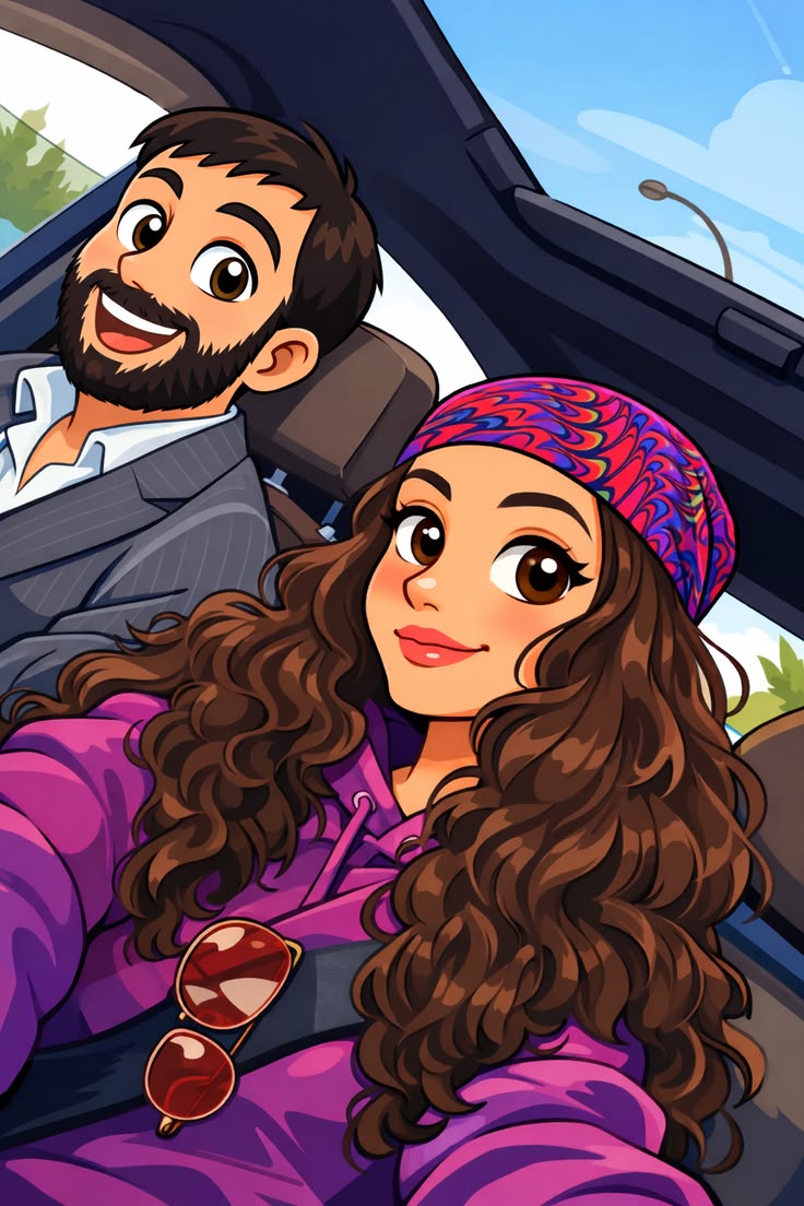 سيلفي كرتوني في السيارة برحلة