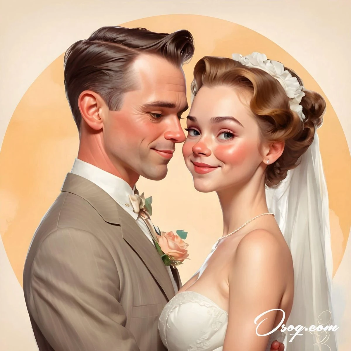 Retro Nose-to-Nose Wedding Portrait