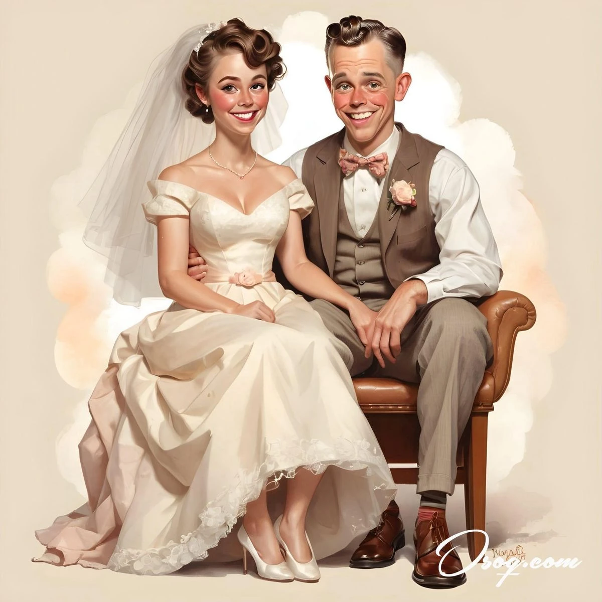 Retro 1950s Wedding Caricature