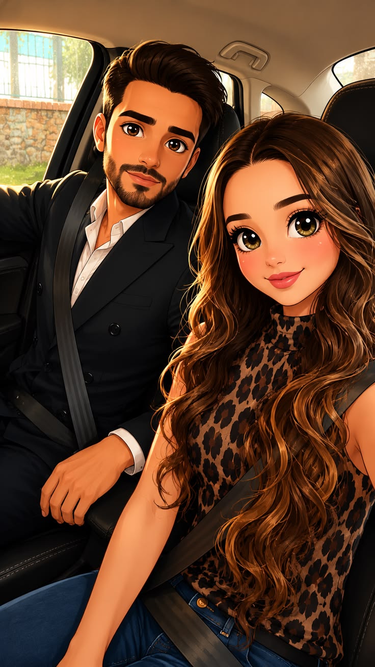 سيلفي أنيق مرسوم في السيارة