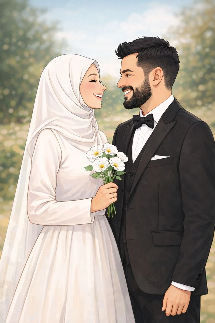 Garden Profile Wedding Illustration