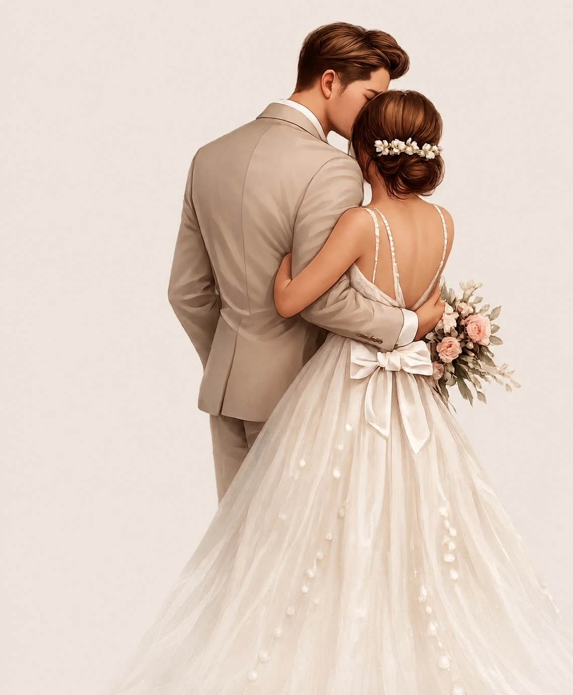 Back View Forehead Kiss Wedding Portrait