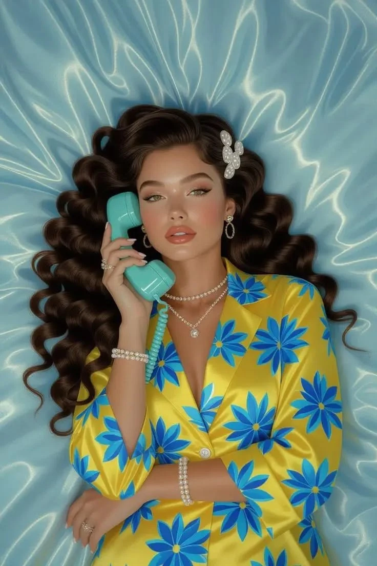 Retro Glam Phone Call Portrait