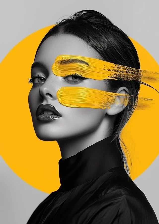 Monochrome Yellow Paint Stroke Portrait