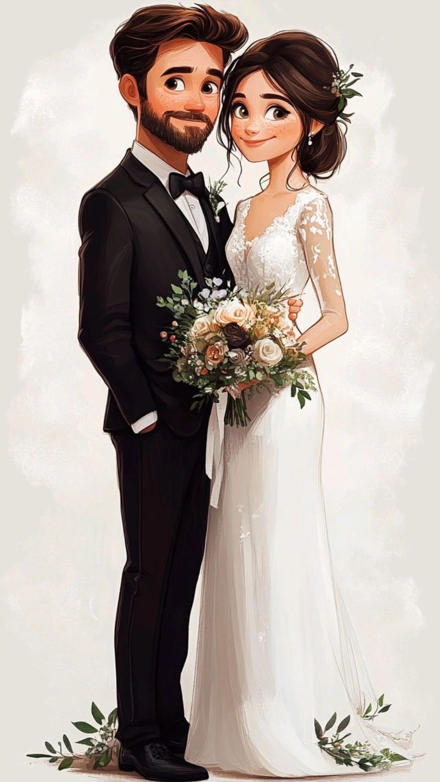 Full-Length Cartoon Wedding Illustration