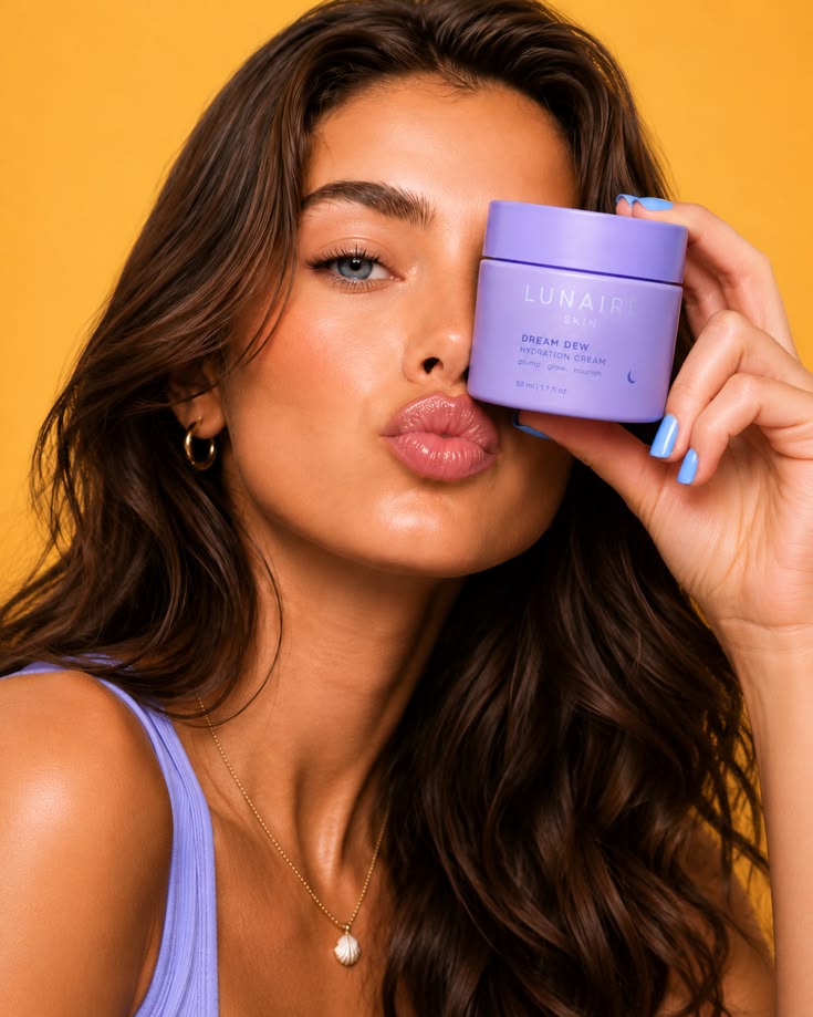Model Holds Cream Jar to Eye